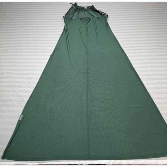 Sheer Lace Trim Nightgown Slip Dress Womens Large Green Halter Mesh Lingerie - Picture 3 of 10